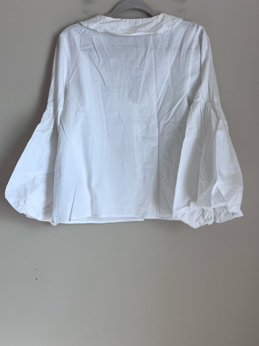 NWT Zara White Blouse Peter Pan Collar Lace Balloon Sleeves Sz M - Picture 8 of 10